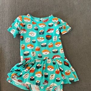 Bums & Roses sushi print ruffle dress. Size 12-18 months VGUC